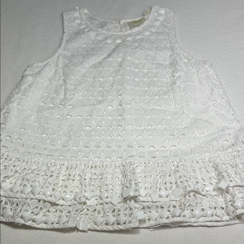Anthropologie White Embellished Eyelet Shell - Maeve Label